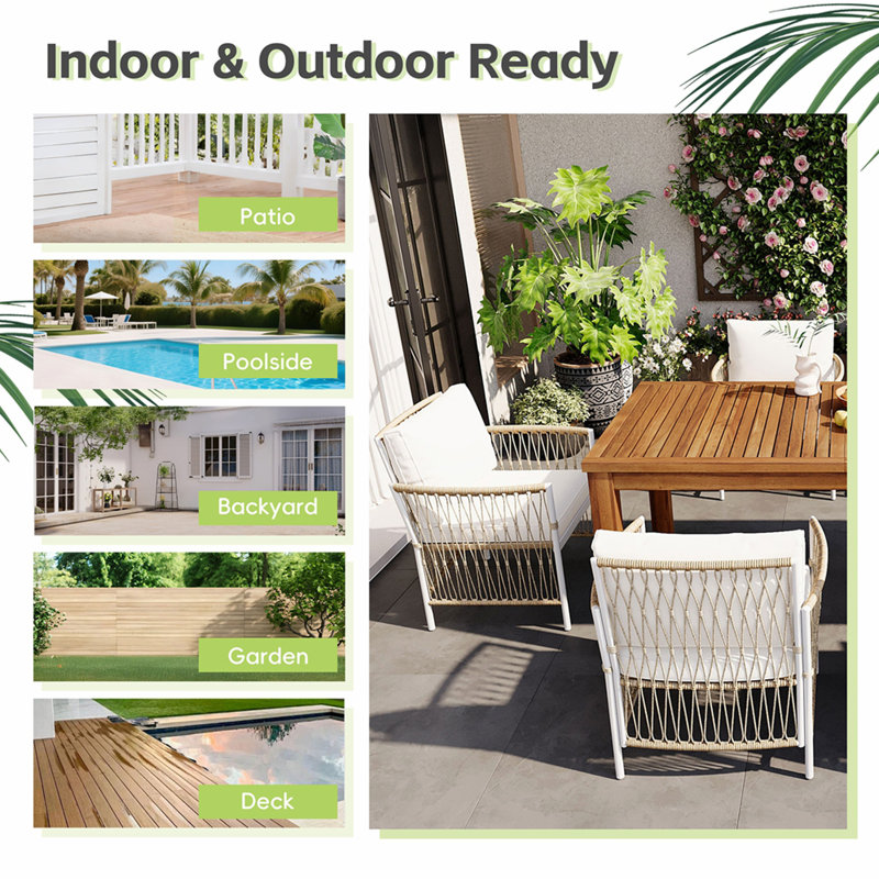 Ensemble de salle à manger d'extérieur 5 pièces en bois, table rectangulaire de 170 cm de long avec 4 chaises en rotin pour piscine, jardin, terrasse, style naturel