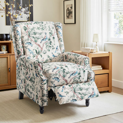 Ameiah 74 cm W Upholstered Wing Back Manual Push Back Recliner with Naihead Trims