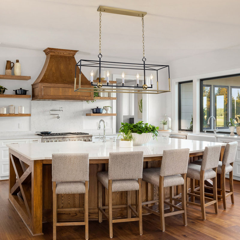 5-light Black/Gold Rectangular Kitchen Island Chandelier