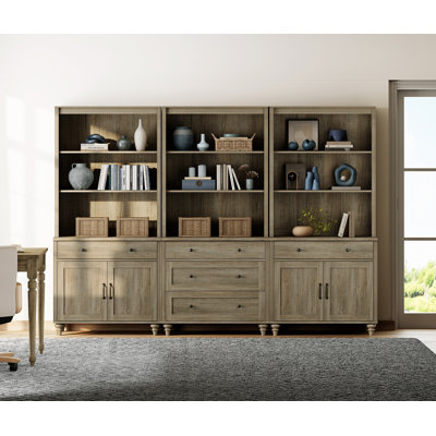 Bibliothèque H 72,1 po x l 101,6 po avec 5 tiroirs et 2 armoires Scarlett