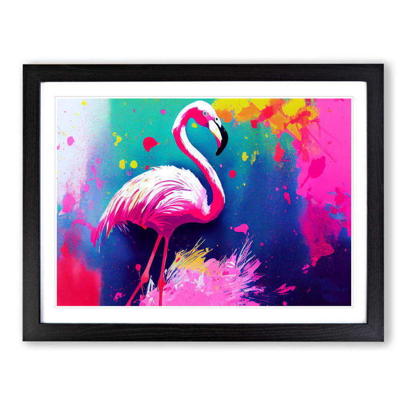 Flamingo Splash Vol.5 Abstract - Single Picture Frame Print, Black, 46cm H x 64cm W x 2cm D