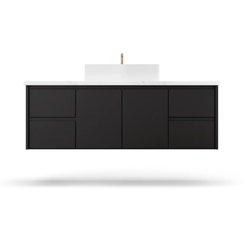 Meuble-lavabo flottant simple très grand doré, Noir, 48"