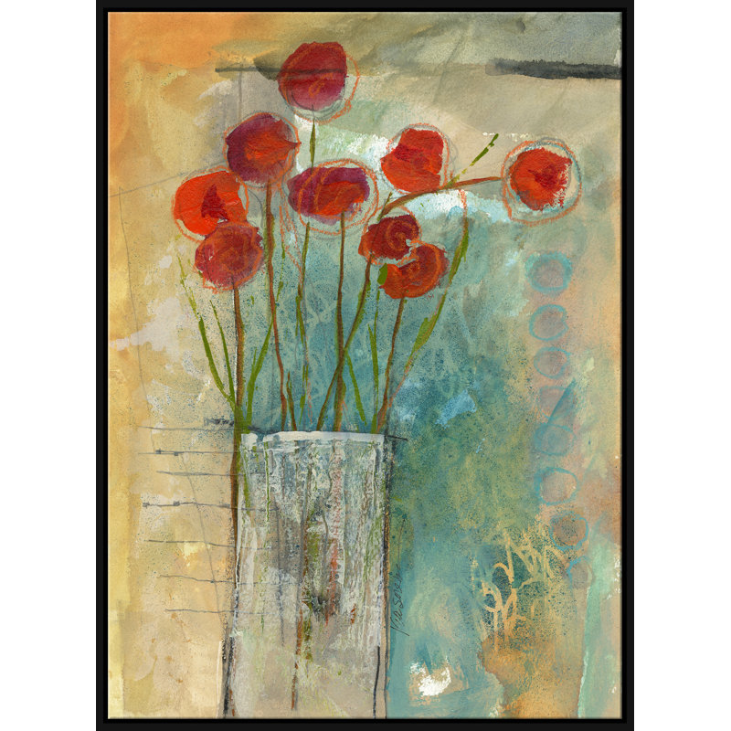 Coquelicots dans un vase par Jill Krasner, Cadre noir