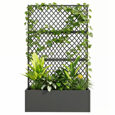Raised Garden Bed With Trellis, Metal Privacy Planter Box For Climbing Plants, Outdoor Vertical Planter For Patio, Balcony & Garden