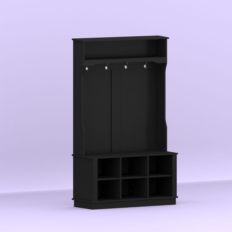 Hall Tree 39.8'' Wide with Bench and Shoe Storage, Black