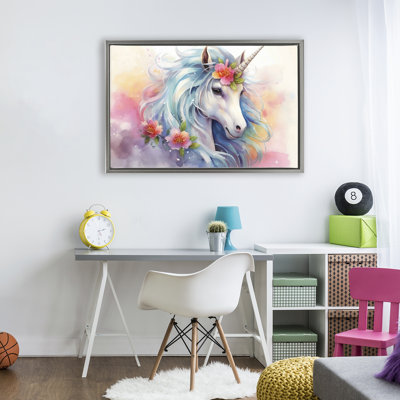Cadre flottant licorne magique avec fleurs, design by Creative Studio