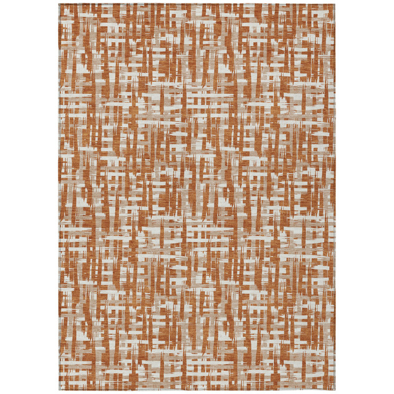 Tapis extérieur lavable abstrait 9 pi x 12 pi en terre cuite