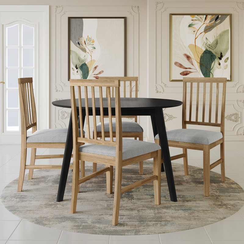 Nivens 5 Pieces Dining Set With 42"L Round Table And Wooden Dining Chair, Natural Oak