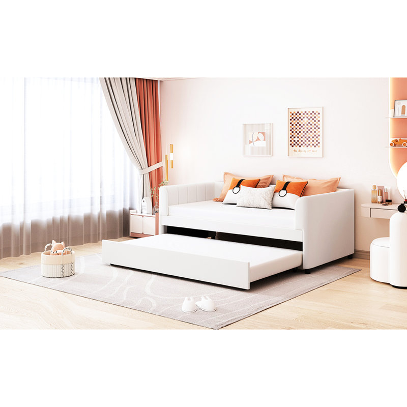 Twin Daybed With Beige Cover And Ergonomic For A Relaxing Nighttime Experience Trundle Detachable Portable Storage, Beige