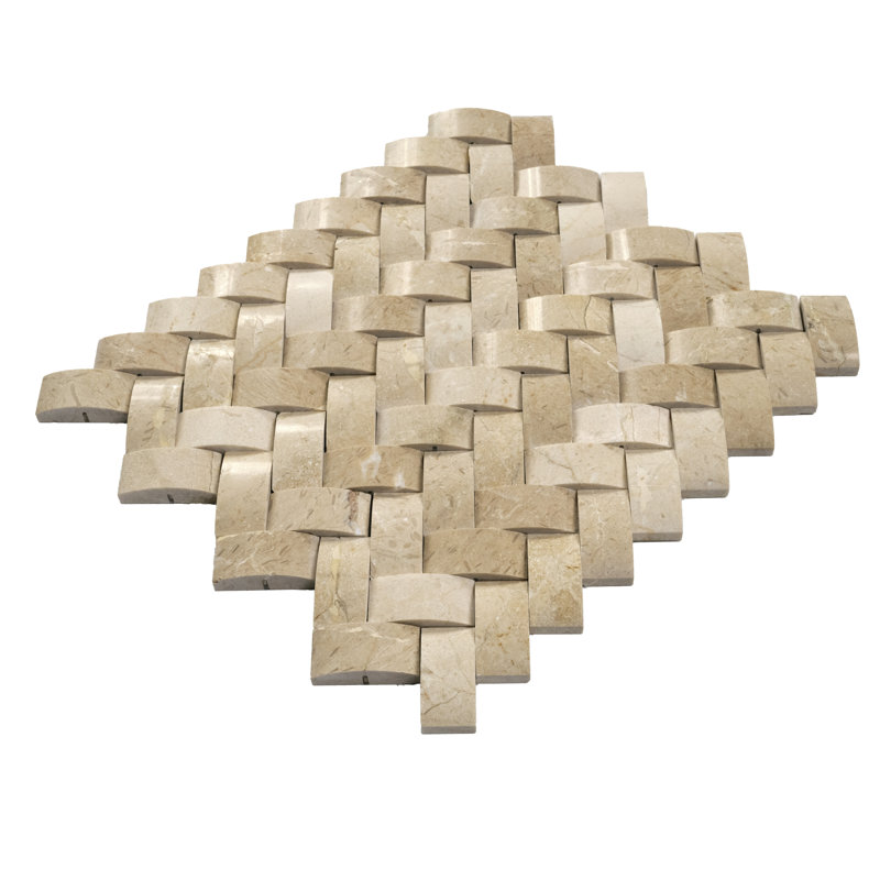 Crema Marfil Herringbone 12 in. x 12 in. Polished Marble Mosaic Wall Tile, Crema Marfil