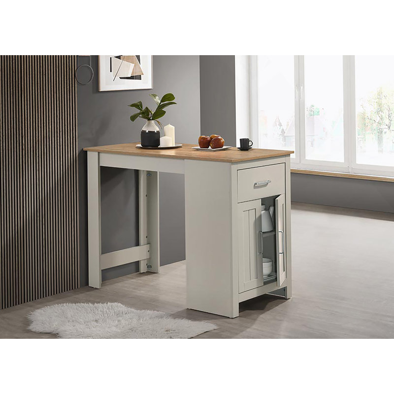 Table de salle à manger à hauteur de comptoir 47 po gris clair avec rangement et tiroir, Chêne, Gris clair