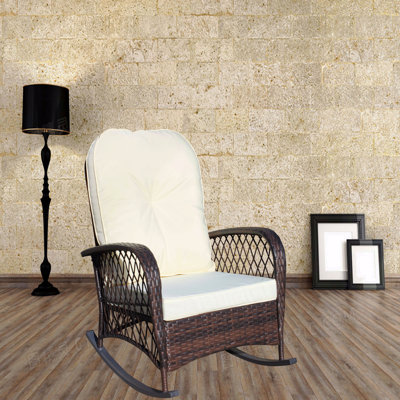Outdoor Rocking Chair, PE Wicker With Wide Seat, Thick Soft Cushion, Steel Frame, High Weight Capacity