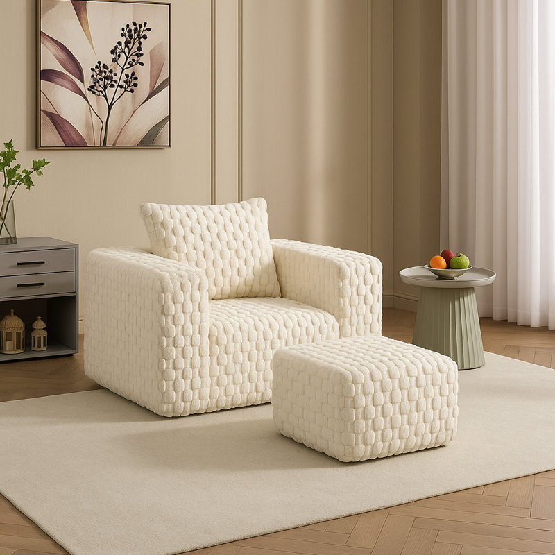 Velours côtelé à siège unique avec conception entièrement compressée, doux et velours côtelé, aucun assemblage requis, rembourrage en éponge à haute densité, couleur blanche pour un décor décontracté, apparence minimaliste, assemblage, coussins,