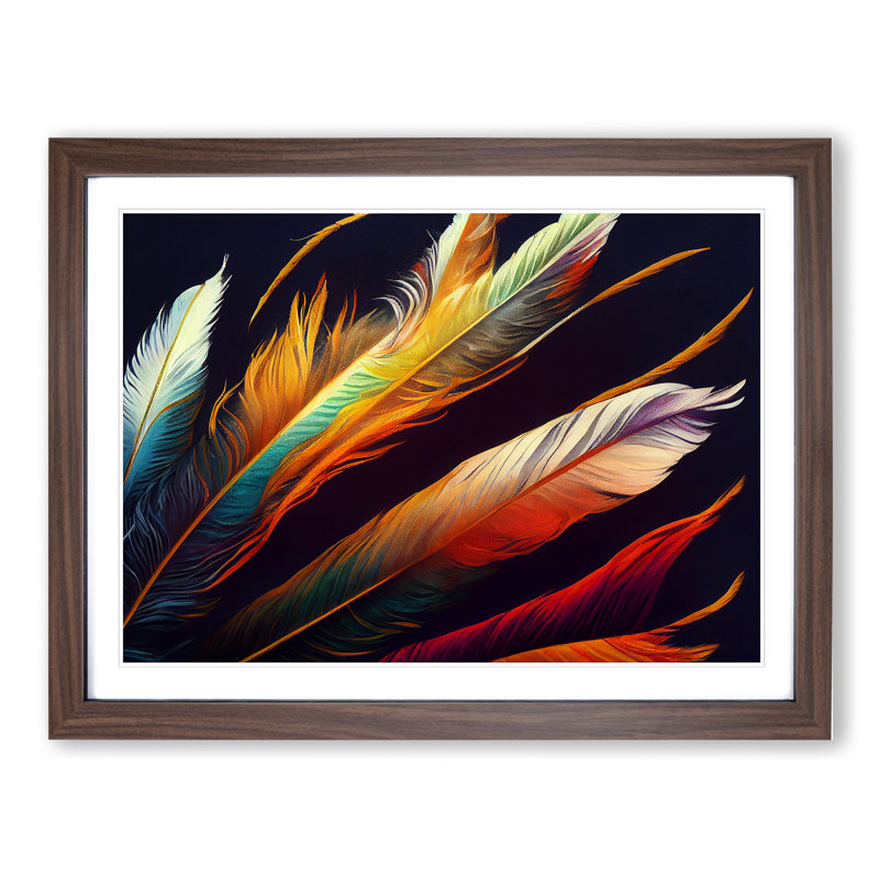 XH1022-374X Adorable Bird Feathers - Single Picture Frame Print, 25cm H x 34cm W x 2cm D, Walnut