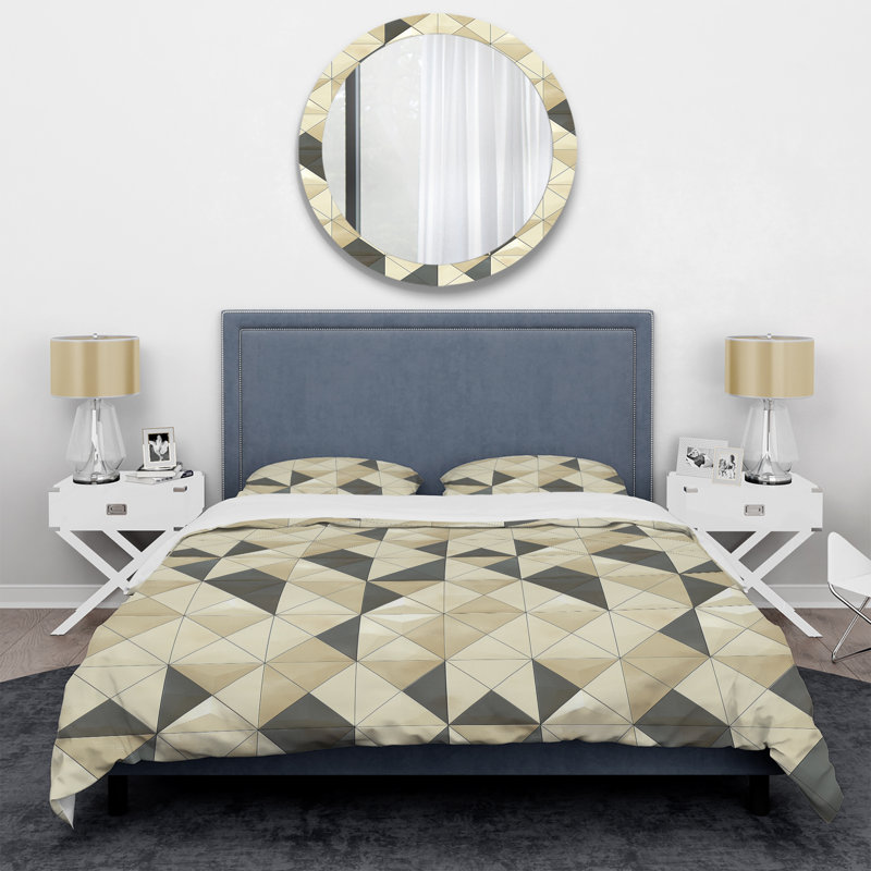 Ensemble de housse de couette moderne beige et crème Modern Triangle IV, Housse de couette très grand et 2 très grandes t