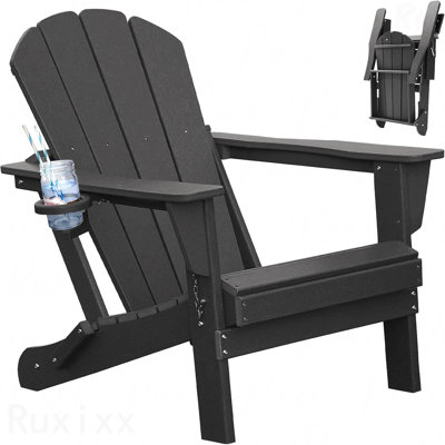 Chaise, chaises en plastique, chaise en PEHD, chaises pliantes, chaises d'extérieur avec porte-gobelet pour terrasse de jardin - foyer noir