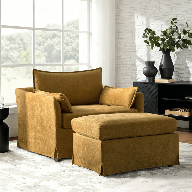 Fauteuil avec repose-pieds Roberta, Doré, 2
