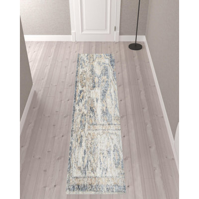10' Gray Oriental Power Loom Washable Runner Rug