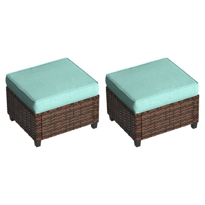 Repose-pieds Mashawna avec coussin Sunbrella®, Bleu, Brun