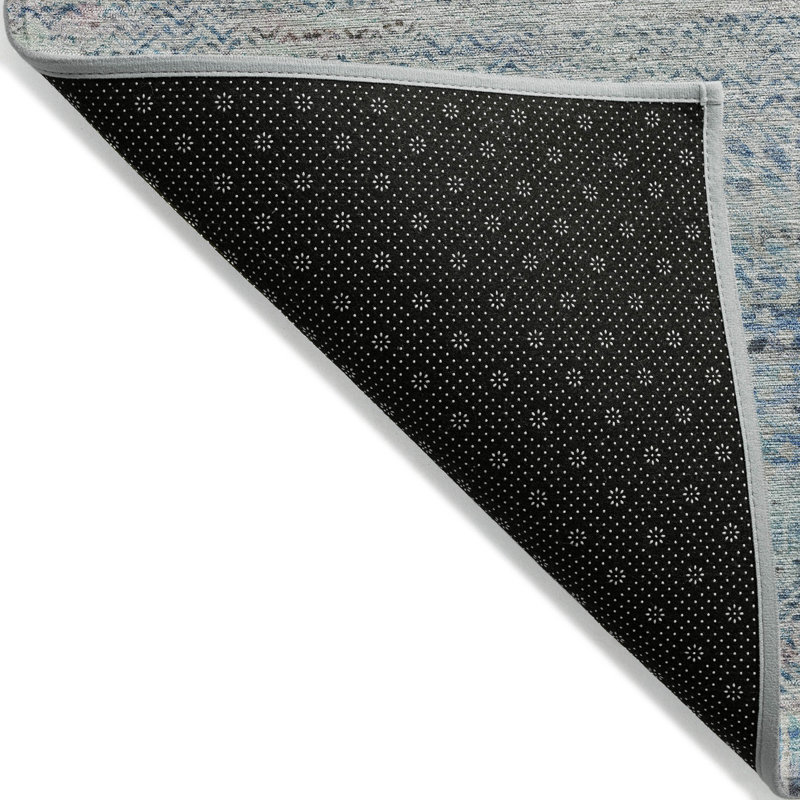 Tapis extérieur lavable rayé bleu et gris anthracite 3 pi x 5 pi