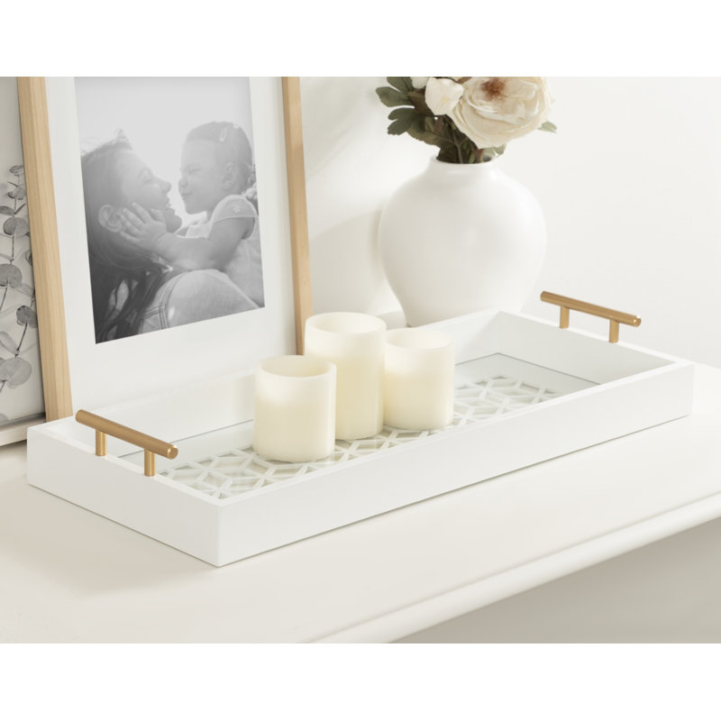 Magalia Narrow Rectangle Serving Tray, White, 24" W x 10" D