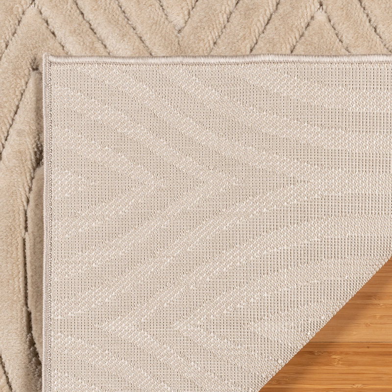 Tapis beige texturé à motif géométrique uni Conway, Rectangle 6 pi 6 po x 9 pi