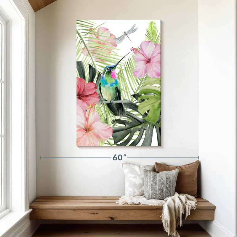 Hibiscus et colibri Brampt II, H 48 po x l 32 po