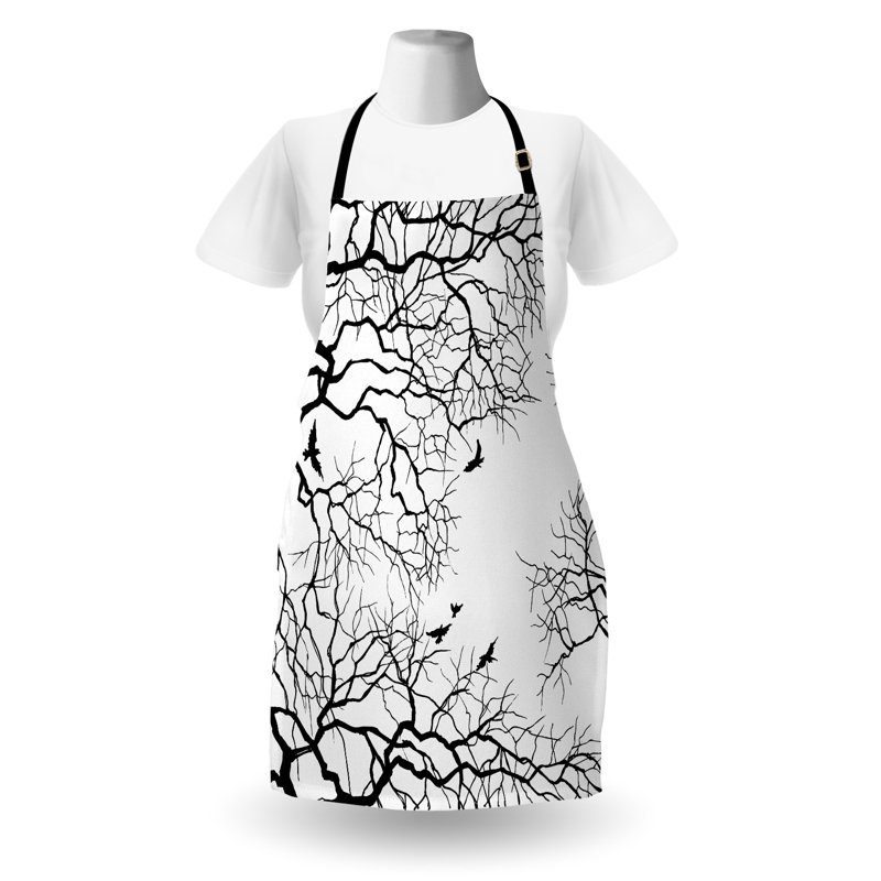 Tablier East Urban Home Nature unisexe, branches d'arbre Twiggy, taille adulte, noir et blanc