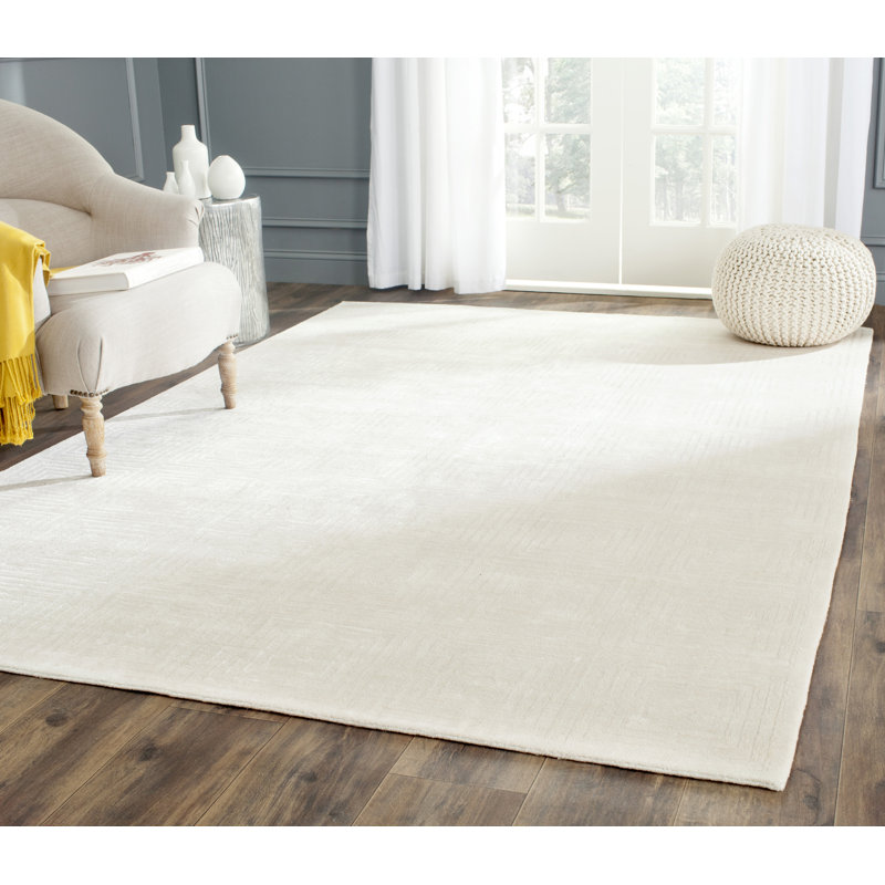 Tapis géométrique ivoire en laine / coton noué à la main Samie, Rectangle 8 pi x 10 pi