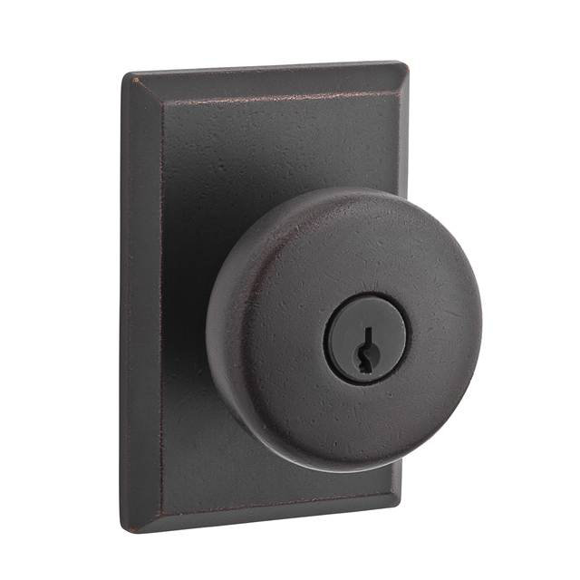 Rustic Keyed Door Knob with Rustic Square Rose, Dark Bronze, Keyed Alike, Yes