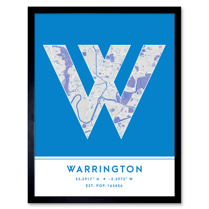 Warrington City Map Warrington Blue by Wee Blue Coo - Single Picture Frame Typography