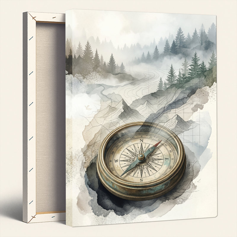 Ensemble de 1 tableau sur toile « Boussole de montagne », 18"H x 12"W, Wrapped Canvas
