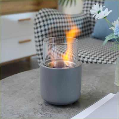 Tabletop Fireplace, Mini Concrete Ethanol Fire Bowl with Lid | Light Gray