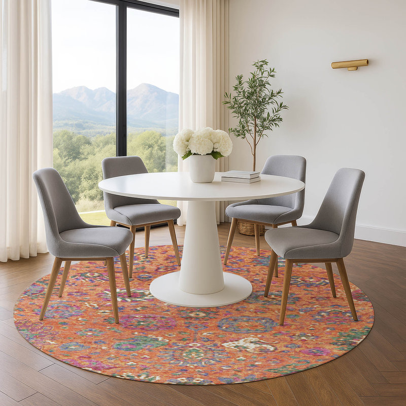 Premium Machine Washable Ariel Global Rug, Round 8'