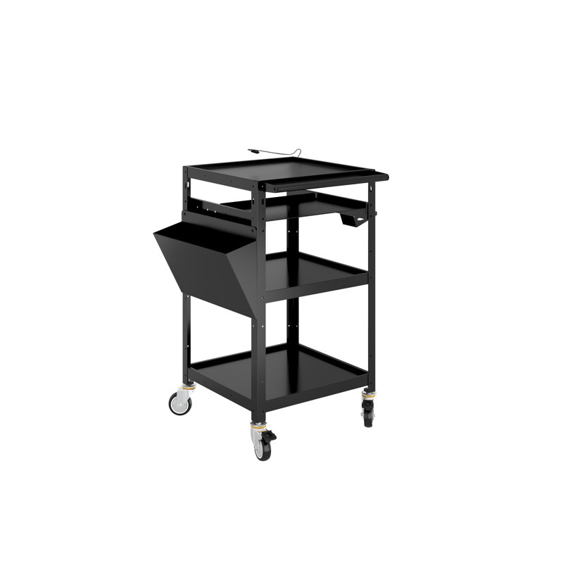 3-Tier Steel 4-Wheeled Workstation Cart in Black with 220 lbs. Capacity