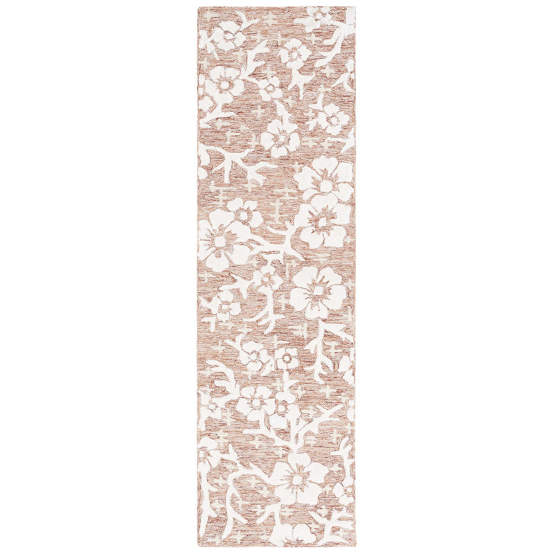 Spencel Hand Tufted Wool/Viscose/Cotton Floral Rug in Red/White, Runner 2'3" x 8'