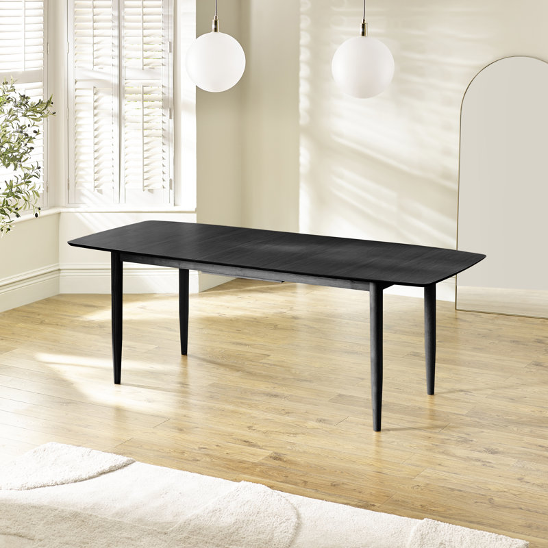 Eriksson Rectangular Solid Wood Extending 6 Seater Dining Table - Modern Scandi Inspired, Black