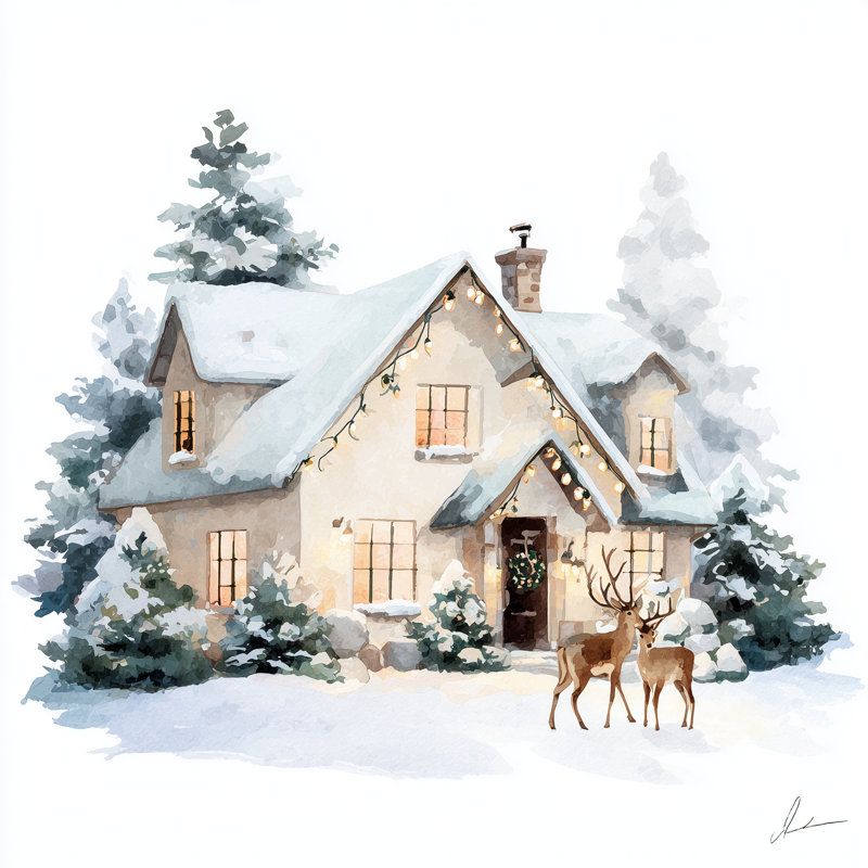 Maison de vacances avec art mural sur toile tendue avec renne