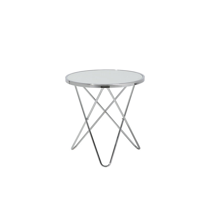 Krista Glass Top Cross Legs End Table, White/Silver