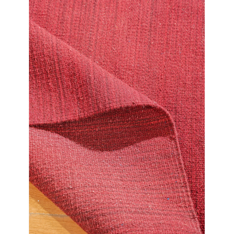 Alithea Hand Woven Flat Weave Kilim Wool Eco-Friendly Area Rugs - Rectangle, Dark Red Color, Plain Solid Design, Low Pile Handmade Area Rugs for Living Room, Bed Room
