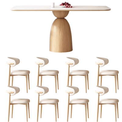 Cream Oak Rectangular Rock-Plate Table Chair Set 70.8 L x 35.4 W Dining Set
