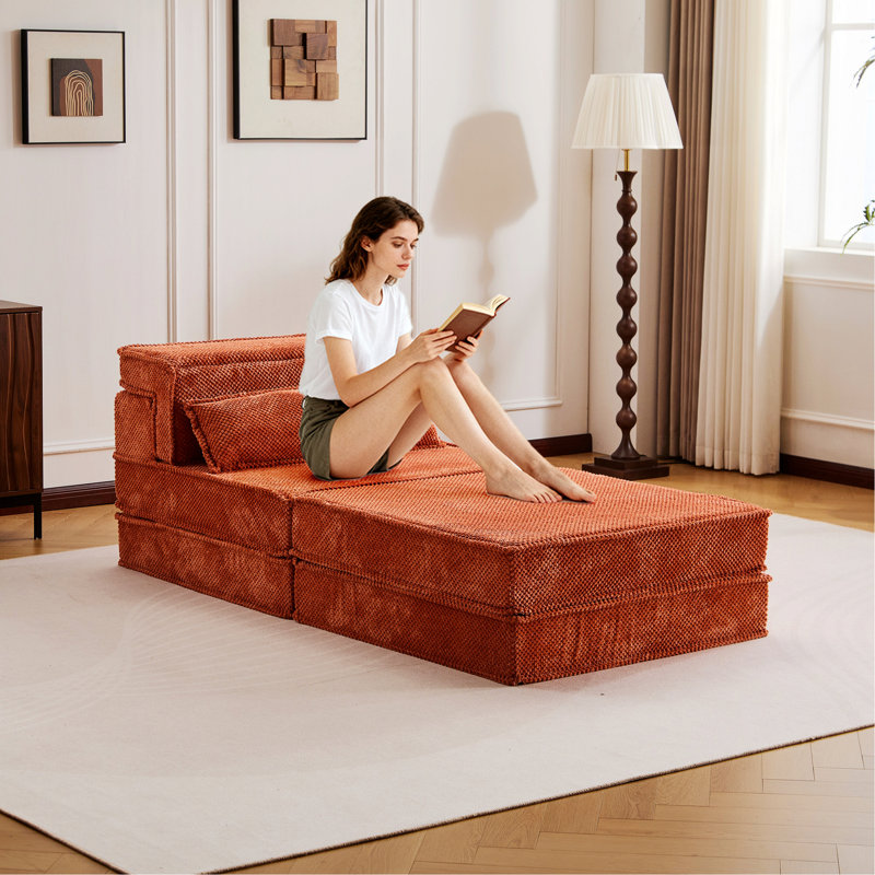 Canapé à une place avec 1 repose-pieds, Orange