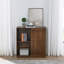 Buffet Mid-Century avec 2 portes coulissantes et bandes décoratives en bois massif, armoire de rangement pour le salon, la cuisine, la salle à manger, le vestibule, le couloir