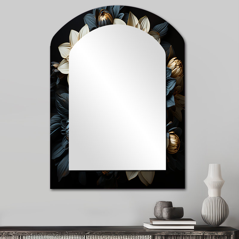Mums Noir Black Enchantment I - miroir asymétrique Mums, miroir mural unique Blue Arch, impression sur métal, 34 po x 25 po