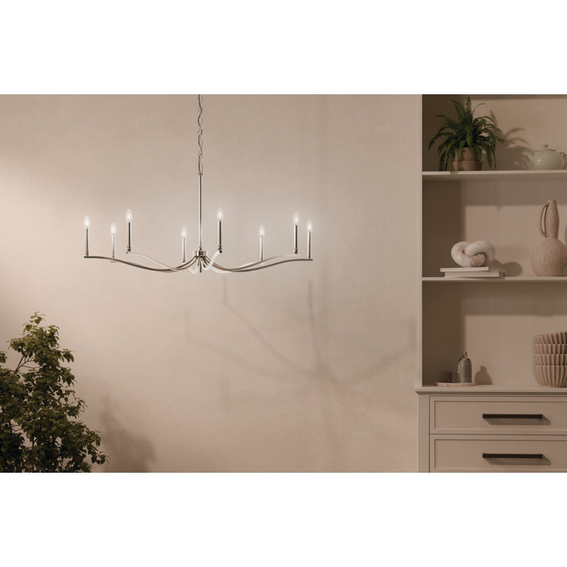 Lustre classique / traditionnel en acier à intensité variable , Nickel poli, H 25 po x l 52 po x P 52 po, 8