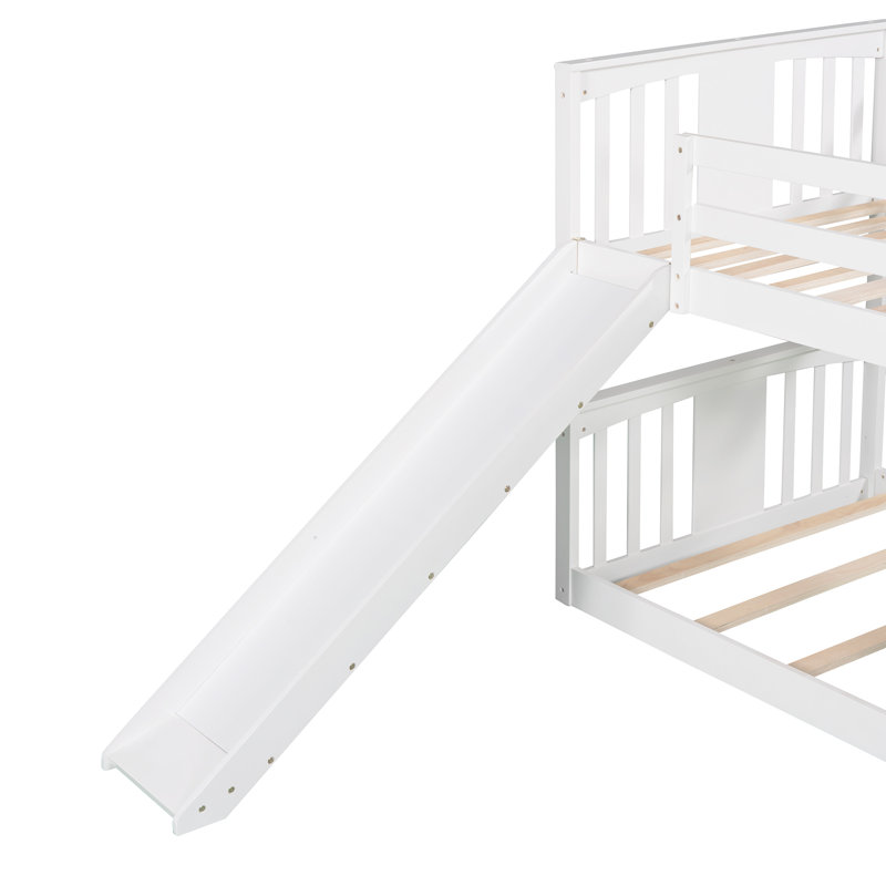 Lit superposé bas avec glissière réversible, Simple sur simple, Blanc