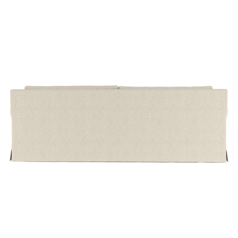 Ludlow Rolled-Arm Skirted Extra Long Sofa, 34" H x 120" W x 42" D, Box Weave Linen Oyster, Dark Brown