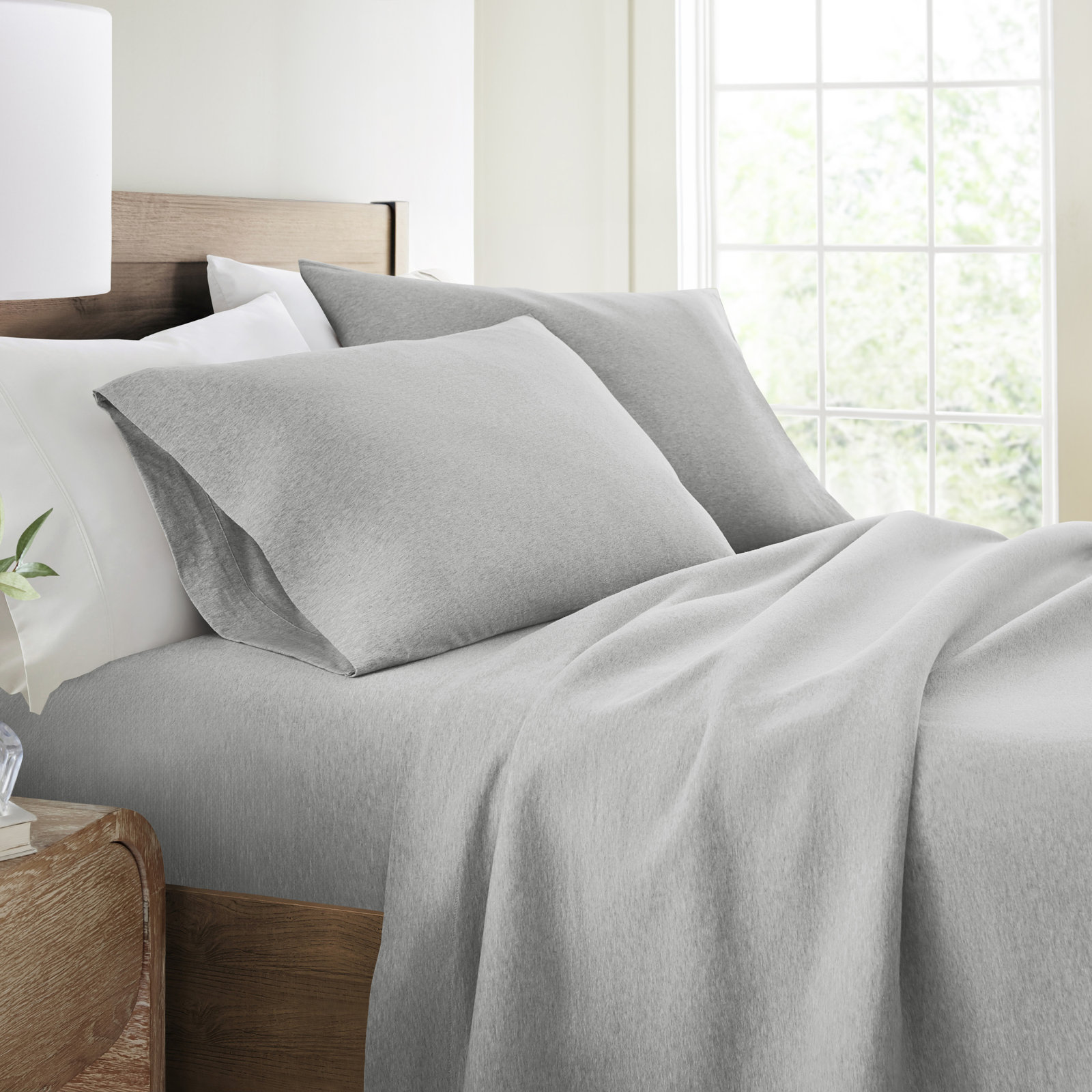 Cotton Sheet Set, Light Gray, Queen Sheet Set + 1 Fitted Sheet + 2 Pillowcases