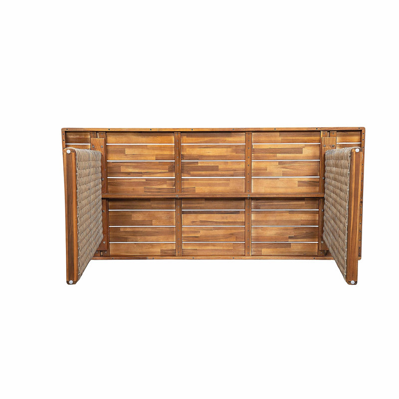 Table de salle à manger d'extérieur en bois d'acacia, finition teck + osier brun, Teck / Brun