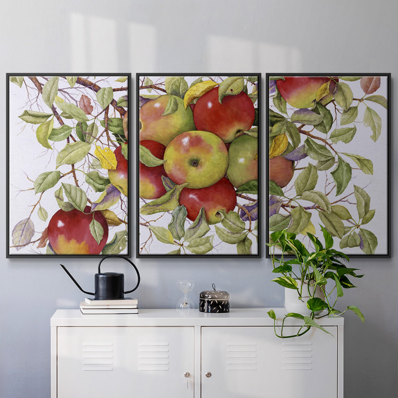 Pommes encadrées sur toile, ensemble de 3 pièces, Noir, H 36 po x l 75 po x P 2 po
